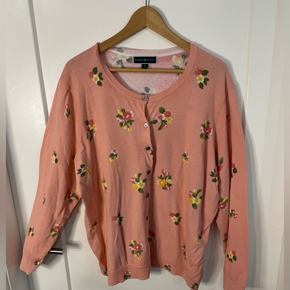 Karen Scott Floral Print Coral Button Up Cardigan Lightweight XXL - Picture 3 of 7